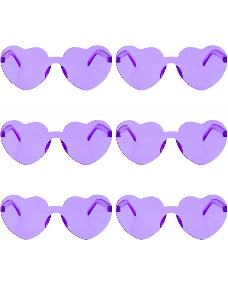 6 Pcs Heart Shape Sunglasses Frameless Transparent Glasses Party Favors for Women Purple $6.30 Rimless