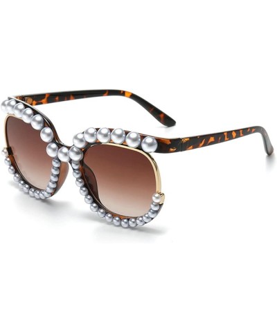 Oversized Pearl Round Sunglasses Womens Cute Fashion Trendy Bling Diamond Sunglasses 2pcs-black&leopard $11.27 Round