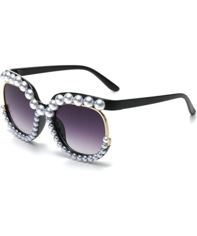 Oversized Pearl Round Sunglasses Womens Cute Fashion Trendy Bling Diamond Sunglasses 2pcs-black&leopard $11.27 Round