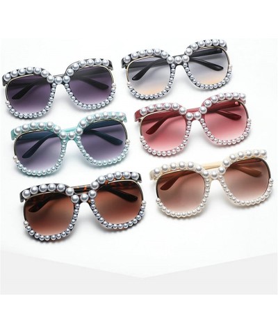 Oversized Pearl Round Sunglasses Womens Cute Fashion Trendy Bling Diamond Sunglasses 2pcs-black&leopard $11.27 Round