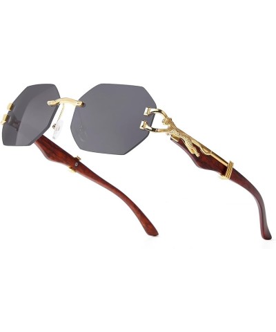 Vintage Rimless Sunglasses for Women Men Retro Polygon Gold Metal Frameless Rectangle Y2K Square Sun Glasses Gold/Grey $10.79...