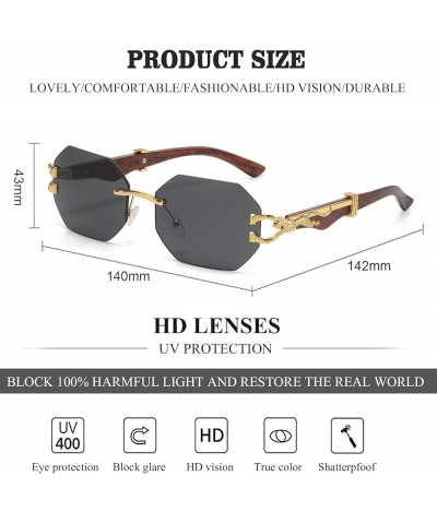 Vintage Rimless Sunglasses for Women Men Retro Polygon Gold Metal Frameless Rectangle Y2K Square Sun Glasses Gold/Grey $10.79...