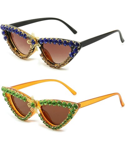 women diamond-studded sunglasses cat eye fashion party prom ladies gorgeous Sunglasses UV400 2pcs blue tea+green $9.64 Cat Eye