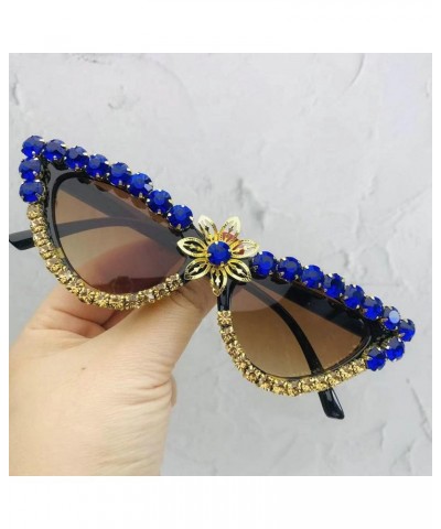 women diamond-studded sunglasses cat eye fashion party prom ladies gorgeous Sunglasses UV400 2pcs blue tea+green $9.64 Cat Eye