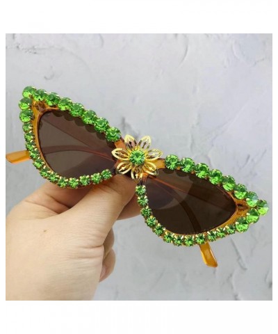 women diamond-studded sunglasses cat eye fashion party prom ladies gorgeous Sunglasses UV400 2pcs blue tea+green $9.64 Cat Eye