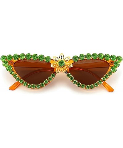 women diamond-studded sunglasses cat eye fashion party prom ladies gorgeous Sunglasses UV400 2pcs blue tea+green $9.64 Cat Eye