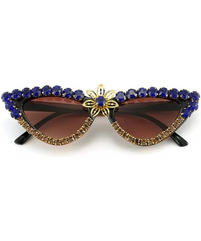 women diamond-studded sunglasses cat eye fashion party prom ladies gorgeous Sunglasses UV400 2pcs blue tea+green $9.64 Cat Eye