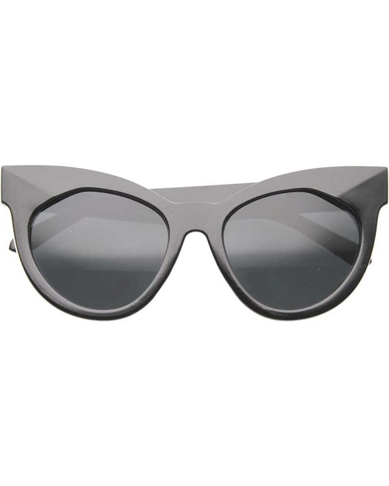 Womens Mod Fashion Oversized Flat Lens Bold Chunky Cat Eye Sunglasses 64mm Shiny Black-silver / Smoke $9.51 Oversized