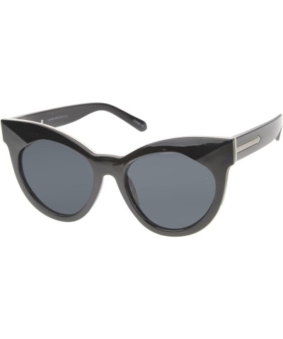 Womens Mod Fashion Oversized Flat Lens Bold Chunky Cat Eye Sunglasses 64mm Shiny Black-silver / Smoke $9.51 Oversized