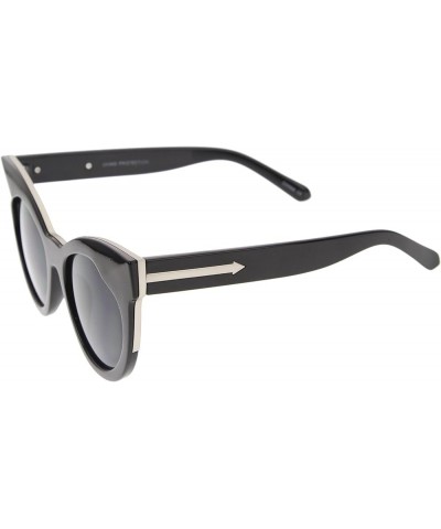 Womens Mod Fashion Oversized Flat Lens Bold Chunky Cat Eye Sunglasses 64mm Shiny Black-silver / Smoke $9.51 Oversized