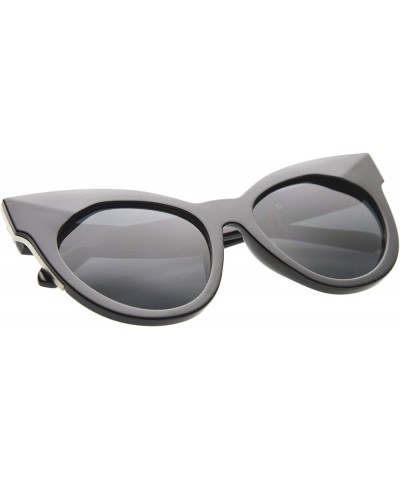 Womens Mod Fashion Oversized Flat Lens Bold Chunky Cat Eye Sunglasses 64mm Shiny Black-silver / Smoke $9.51 Oversized