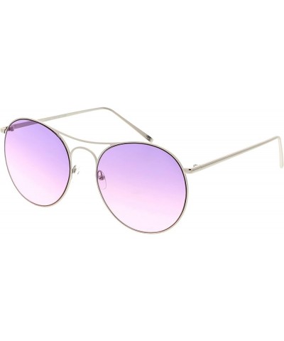 Oversize Metal Double Nose Bridge Round Gradient Flat Lens Aviator Sunglasses 65mm Silver / Purple Pink $8.66 Aviator