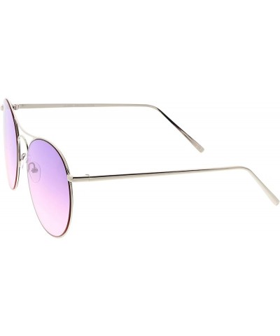 Oversize Metal Double Nose Bridge Round Gradient Flat Lens Aviator Sunglasses 65mm Silver / Purple Pink $8.66 Aviator