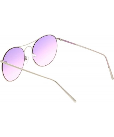 Oversize Metal Double Nose Bridge Round Gradient Flat Lens Aviator Sunglasses 65mm Silver / Purple Pink $8.66 Aviator