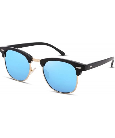 Semi-Rimless Polarized Sunglasses UV 400 Protection for Women Men C1-ocean Blue Mirror With Leather Case $9.00 Square