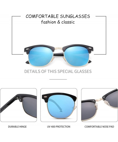 Semi-Rimless Polarized Sunglasses UV 400 Protection for Women Men C1-ocean Blue Mirror With Leather Case $9.00 Square