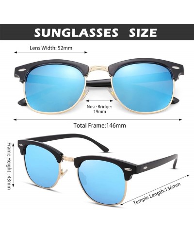 Semi-Rimless Polarized Sunglasses UV 400 Protection for Women Men C1-ocean Blue Mirror With Leather Case $9.00 Square