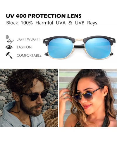 Semi-Rimless Polarized Sunglasses UV 400 Protection for Women Men C1-ocean Blue Mirror With Leather Case $9.00 Square