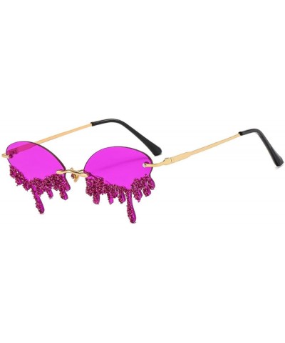 Rhinestone Tear Shape Sunglasses for women Party Rimless Jeweled Crystal sunglasses 2pcs-red&deep Purple $16.11 Oval