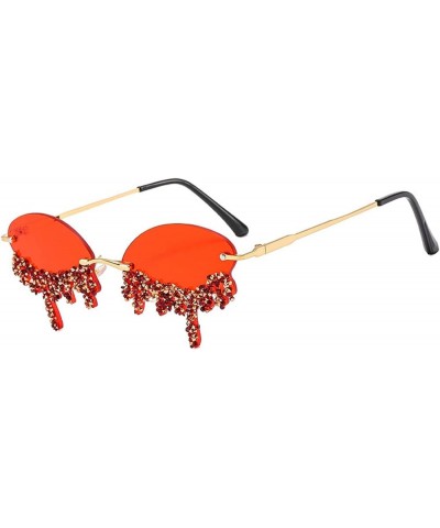 Rhinestone Tear Shape Sunglasses for women Party Rimless Jeweled Crystal sunglasses 2pcs-red&deep Purple $16.11 Oval