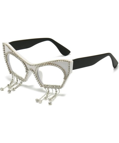 Melrose/Cat Glasses Diamond Sunglasses Prom Party Glasses Ladies Hip Hop Tassel Decorative Sunglasses White Black $11.87 Desi...