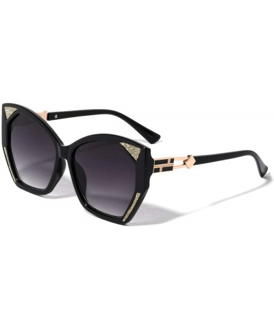 Womens Oversized Elegant Luxury Butterfly Bedazzled Glitter Jackie O Sunglasses Black & Gold Frame Black Gradient Lenses $8.4...