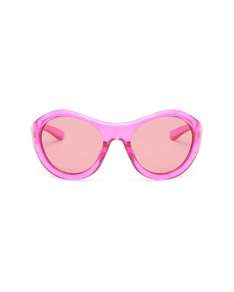 Y2K Oval Cute Sunglasses for Women Men Oversized Frame Round Glasses UV Protection Colourful Shades Pink $9.99 Oversized