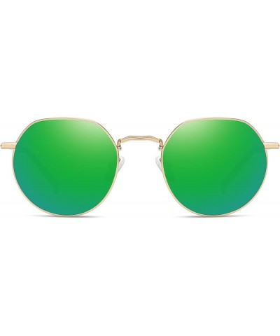 Polygon Polarized Sunglasses for Women Men Round Retro Classic Sun Glasses UV400 Protective Gold Frame-green Mirror Lens $10....