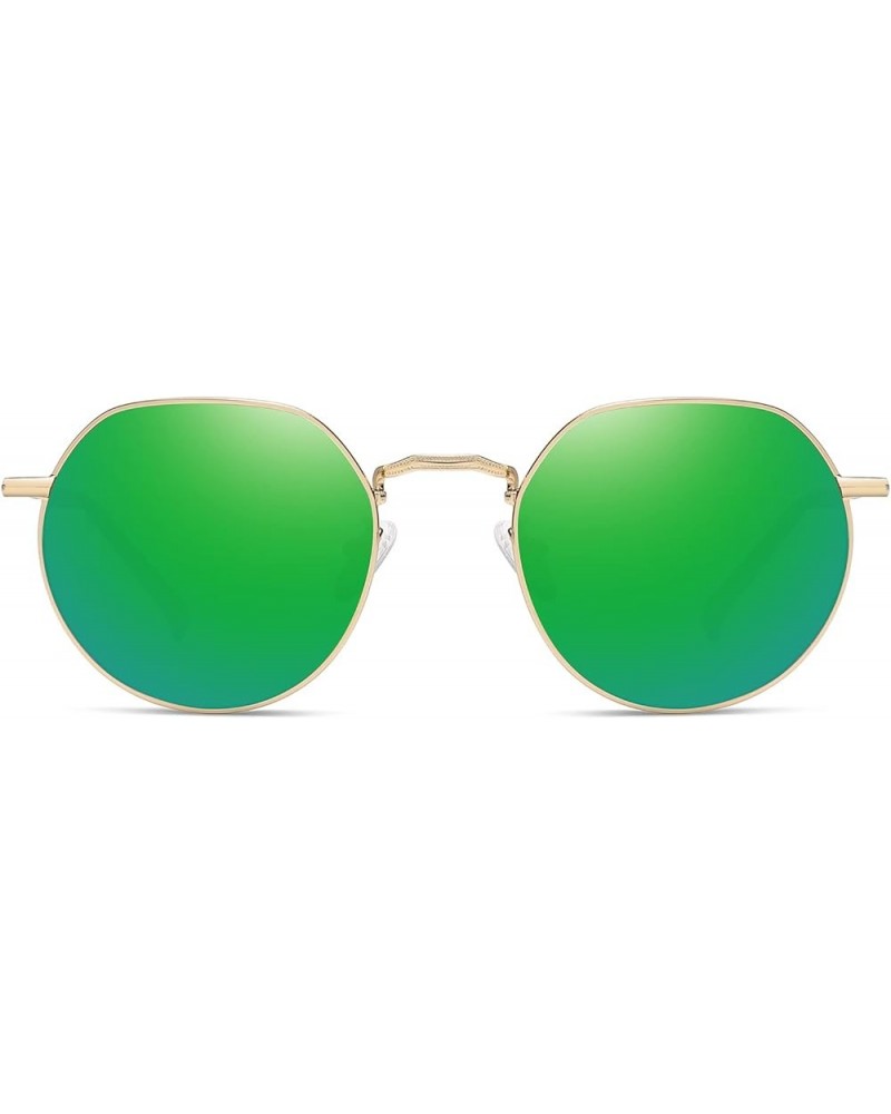 Polygon Polarized Sunglasses for Women Men Round Retro Classic Sun Glasses UV400 Protective Gold Frame-green Mirror Lens $10....