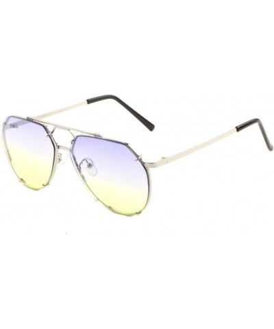 Floating Flat Lens Aviator Sunglasses w/Brow Bar Silver Metallic Frame Blue Yellow Gradient $8.98 Aviator