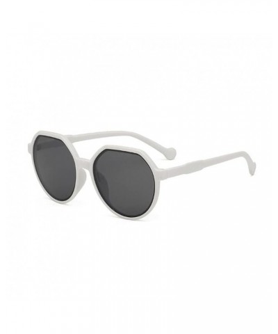 Polygonal sunglasses female big frame retro small face brown sunglasses (Solid White Gray Flakes) $5.55 Designer