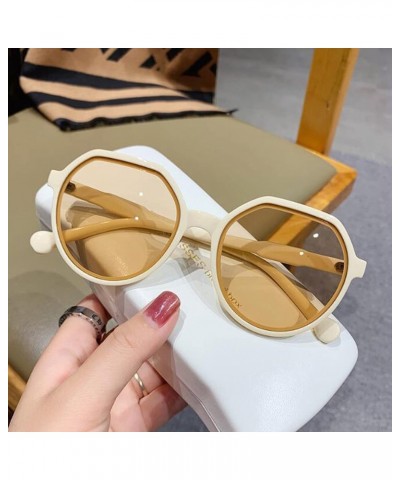 Polygonal sunglasses female big frame retro small face brown sunglasses (Solid White Gray Flakes) $5.55 Designer