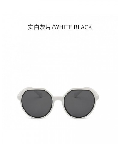 Polygonal sunglasses female big frame retro small face brown sunglasses (Solid White Gray Flakes) $5.55 Designer