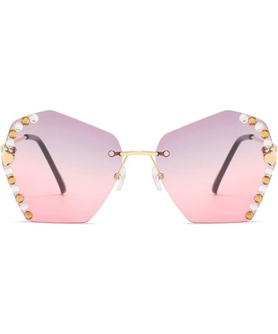 Vintage Rimless Diamond Cut Edge Sunglasses Women Polygonal Rhinestone Sun Glasses Big Diamond Bling Eyeglasses Grey Pink $9....