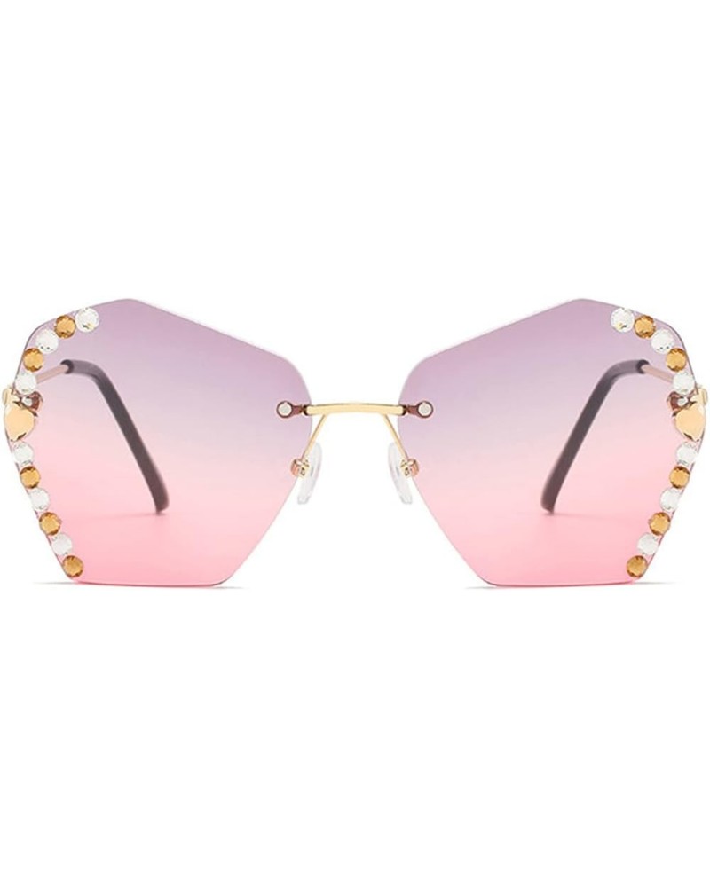 Vintage Rimless Diamond Cut Edge Sunglasses Women Polygonal Rhinestone Sun Glasses Big Diamond Bling Eyeglasses Grey Pink $9....