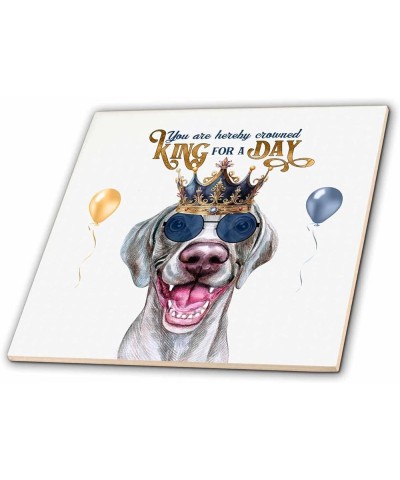 Weimaraner Dog in a Crown and Sunglasses Funny King for a Day Theme - Tiles (ct-382891-1) 4-Inch-Ceramic $12.27 Designer