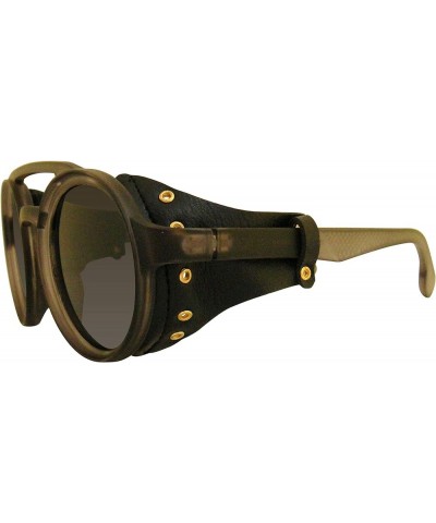 polarized windproof round sunglasses with Leather Side Shield uv 400 steampunk hiking and fishing sunglasses Grey $7.64 Shield