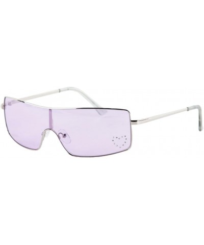 Bling Heart Shield Sunglasses Purple $11.96 Shield