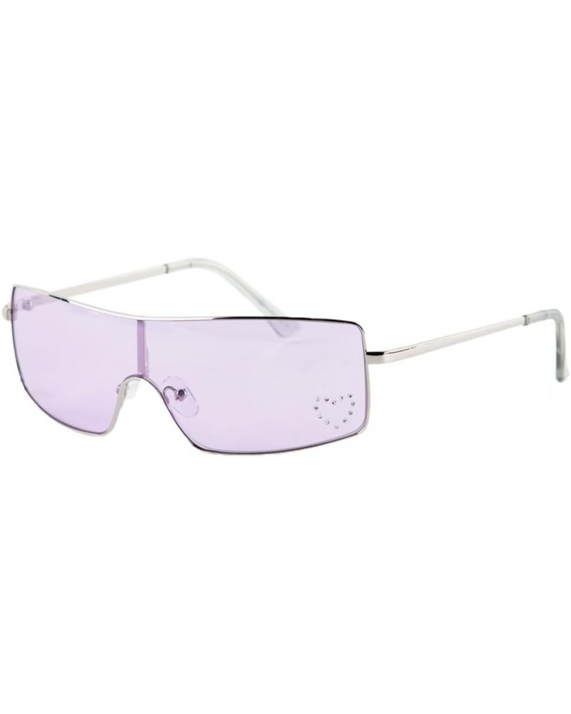 Bling Heart Shield Sunglasses Purple $11.96 Shield