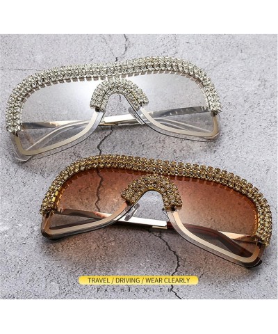 Luxury Oversized Y2k Sunglasses Women Metal Rimless Vintage Silver Sun Glasses Big Rhinestone Feamle Shades 3pcs-black&brown&...