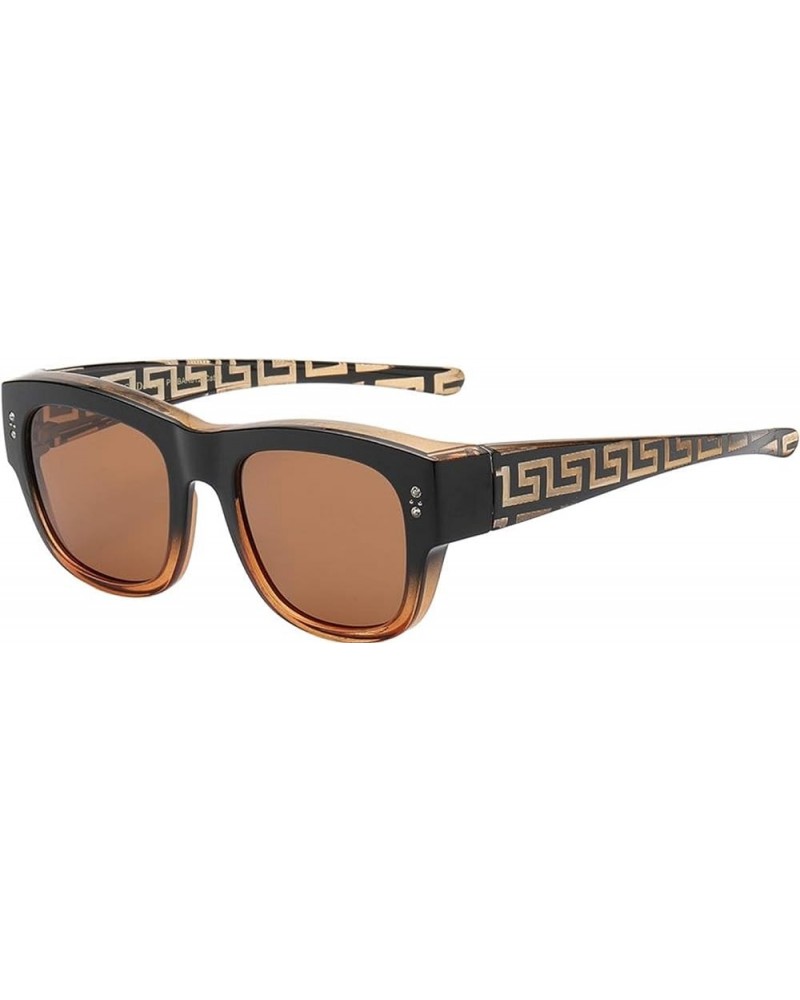 The Finesse Polarized Colorful Two Tone Ombre Fit Over OTG Rectangular Squared Sunglasses Brown $10.61 Square