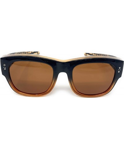 The Finesse Polarized Colorful Two Tone Ombre Fit Over OTG Rectangular Squared Sunglasses Brown $10.61 Square