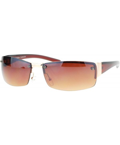 Half Rim Rimless Style Rectangular Sunglasses Unisex Classic Fashion UV 400 Gold Brown (Brown) $10.17 Rectangular