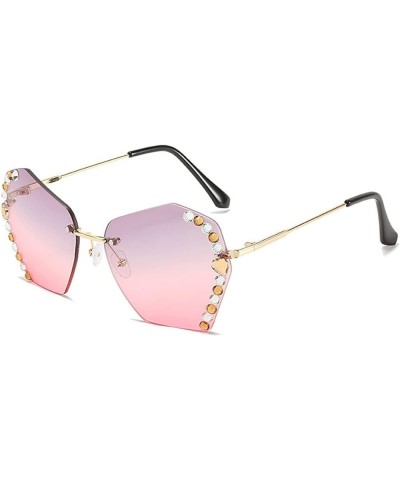 Vintage Rimless Diamond Cut Edge Sunglasses Women Polygonal Rhinestone Sun Glasses Big Diamond Bling Eyeglasses Grey Pink $9....