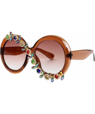 Oversized Sunglasses Rhinestone Round Diamond Sunglasses Frame Retro Sparkling Glasses for Women Tea $10.74 Round