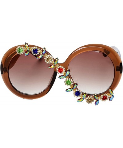 Oversized Sunglasses Rhinestone Round Diamond Sunglasses Frame Retro Sparkling Glasses for Women Tea $10.74 Round