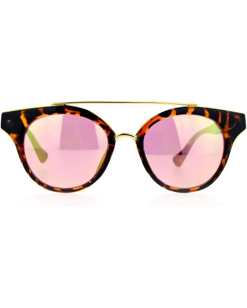 Womens Fashion Sunglasses Top Bar Round Cateye Butterfly Frame Mirror Lens Tortoise (Pink Yellow Mirror) $8.98 Cat Eye