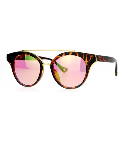 Womens Fashion Sunglasses Top Bar Round Cateye Butterfly Frame Mirror Lens Tortoise (Pink Yellow Mirror) $8.98 Cat Eye