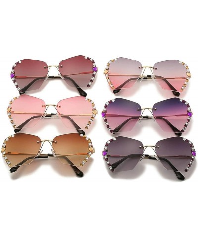 Vintage Rimless Diamond Cut Edge Sunglasses Women Polygonal Rhinestone Sun Glasses Big Diamond Bling Eyeglasses Grey Pink $9....