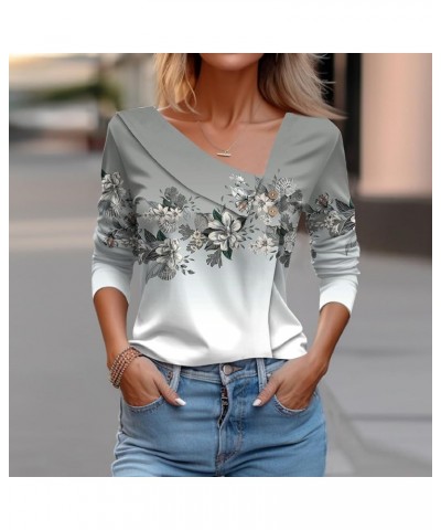 Women's 2023 Fall Long Sleeve Cotton Tops V Neck Fall Fashion Oversized Blouses Slim Fit Cowl V Neck Hippie T-Shirt 3-gray $1...